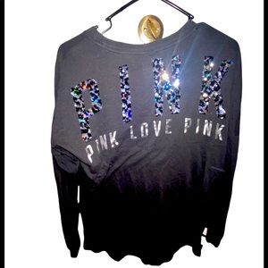 Black Sequin LOVE PINK long sleeve tee Size XS